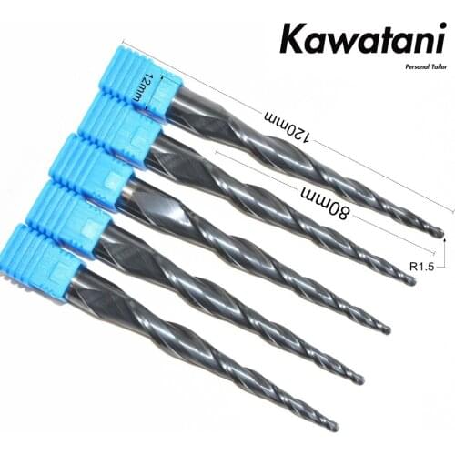 D12*R1.5*80C*120L-CNC TIALN solid carbide end mill,woodworking router bit,taper ball nose milling cutter,spherical cone bit