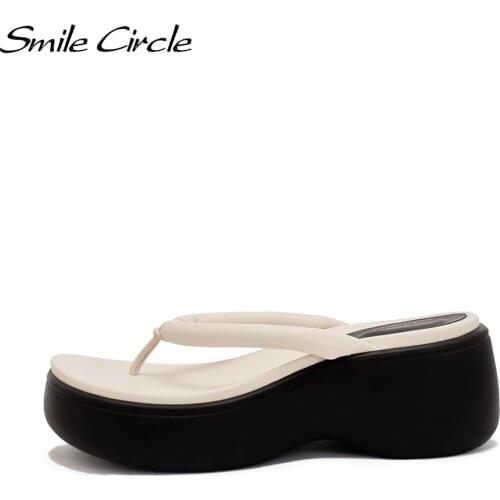 Smile Circle Flip Flops Women Flats Platform Wedges slippers Summer High heels Slippers Comfortable Beach Shoes sandalias