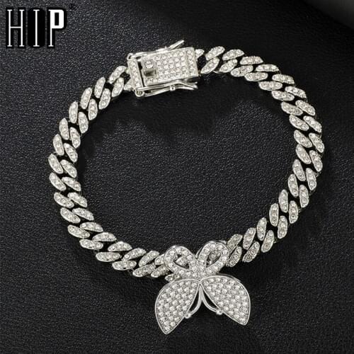 Hip Hop AAA Bling 8mm Miami Cuban Chain Iced Out Mens Bracelet Rhinestone Zircon Paved Bracelets With Butterfly for Men Jewelry