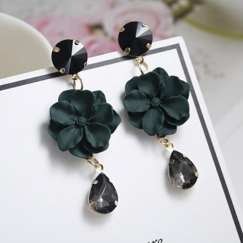 Vintage Bohemia Natural Stone Black Crystal Big Earring For Women Fashion Jewelry Green Flower Dangle Drop Earrings Bijoux