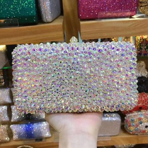 XIYUAN Women silver Crystal Evening Clutch Minaudiere Bag Wedding Party Cocktail Diamond Handbag and Purse crossbody bag gift