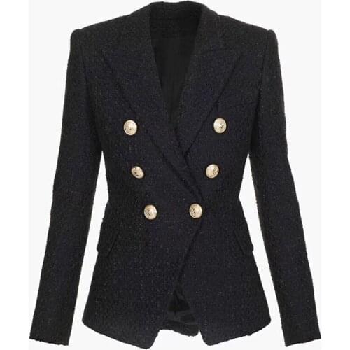 Newest HIGH QUALITY Fashion 2021 Designer Blazer Womens Double Breasted Lion Buttons Tweed Blazer Jacket