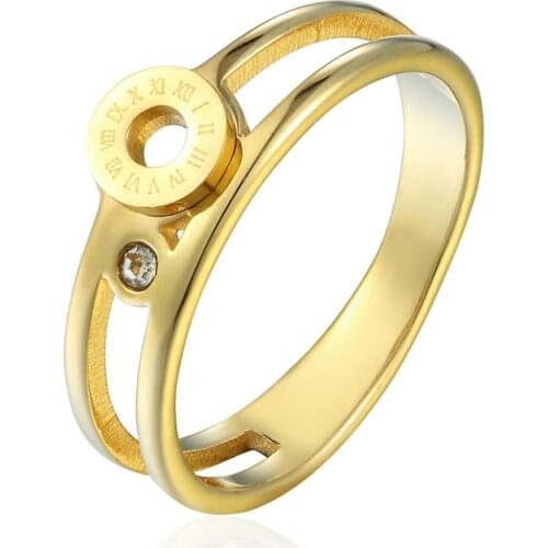 New Product Beautiful Gold Color Zircon Roman Numerals Woman Ring Stainless Steel Ring Band Jewelry Custom Accessories Wholesale