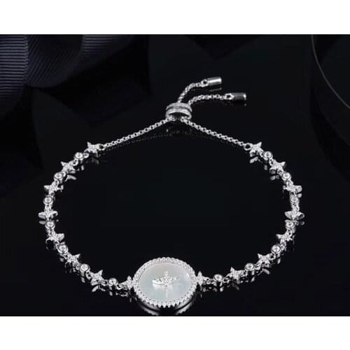 SLJELY High Quality Real 925 Sterling Silver Star Art Round Shell Badge Bracelet Micro Cubic Zirconia Women Luxury Brand Jewelry
