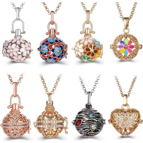 Mexico Chime Oil Drop Pendant Caller Locket Necklace Music Ball Vintage Necklace Perfume Diffuser Locket For Women Sweater Chain