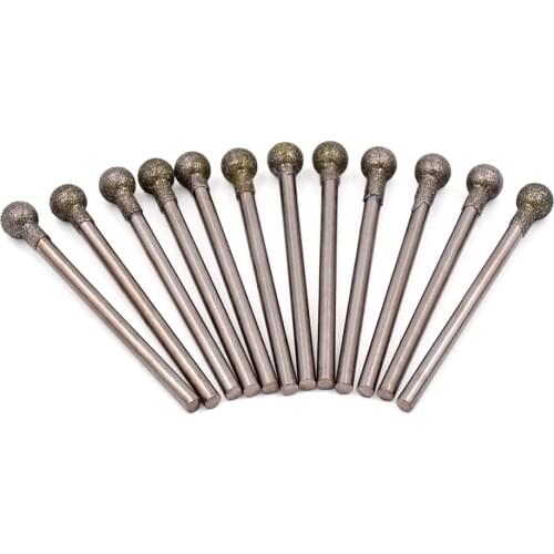 100pcs Drill Bit F Diamond Bur Ball Shape For Glass Diamond Head Size 1.0-5.0mm Power Tool Accessories Shank 2.35mm