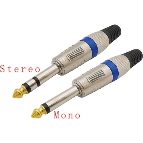 2Pcs 6.35mm Audio Plug Connector 6.35mm Male Plug Stereo / Mono Amplifier Microphone Plug Jack Audio Wire Connector
