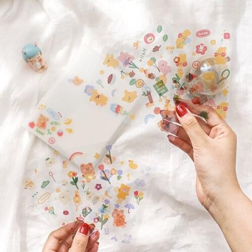 3 Sheets/Pack Cute Cartoon Stickers Kawaii Flowers Bear Diary DIY Decoration Journal Scrapbooking Stationery Decor Stickers