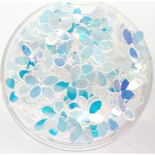 30g/lot PVC Sequins 10mm Flower With 1 Center Hole Plum Blossom Cup Loose Sequins For Crafts Shining Transparent White AB