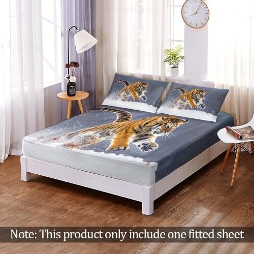3D Print Jungle Wild Animals Tiger Custom Fitted Sheet Queen King Size Elastic Band Modern Bed Sheet 1pc Home Bedroom Decor