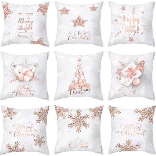 45*45cm Pink Gold Christmas Cushion Cover Polyester Throw Pillow Case Home Sofa Decorative Pillowcases Merry Xmas New Year Gifts