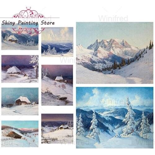 Diamond Painting 5D DIY Winter Landscape Beautiful Snow Mountain Trees House Diamond Embroidery Cross Stitch Home DEcor Mural