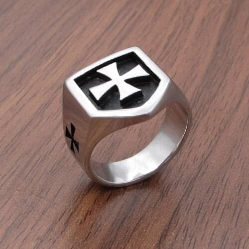 Gothic German Army Iron Cross Rings Stainless Steel Jewelry Punk Armor Shield Knight Ring