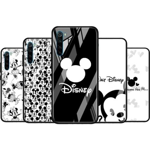Mickey black and white for Xiaomi Redmi K40 K30 K20 Pro Plus 9C 9A 9 8A 7 Luxury Shell Tempered Glass Phone Case Cover