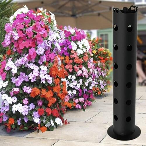 Flower Tower Creative Practical Plastic Black Hollow Plant Container Pot for Home