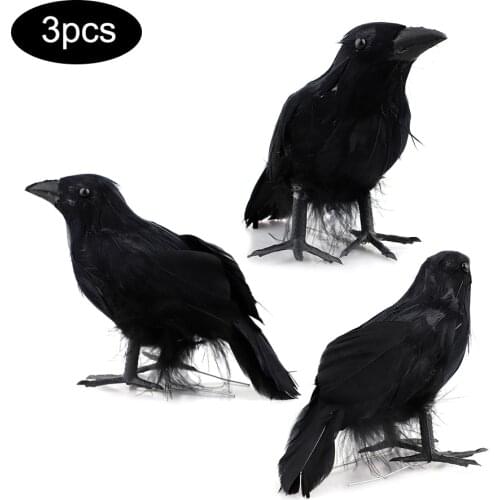 3pcs Artificial Crow Black Feather Birds Christmas Wedding Decor Xmas Tree Hanging Craft Ornament Halloween Home Decoration New