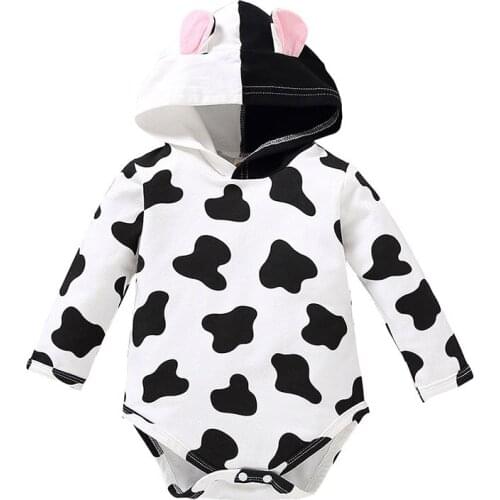 Baby Milk Cow Ear Hooded Romper Bebe Infant Long Sleeve Cotton Bodysuit Onesies Birthday Animal Costume Hoodie for Baby Girl Boy