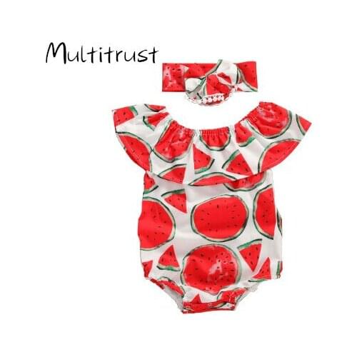 Baby Clothes Sets Watermelon Print 2Pcs Newborn Baby Girl Outfits Kids Cotton Clothing Bodysuit Headband 0-24M
