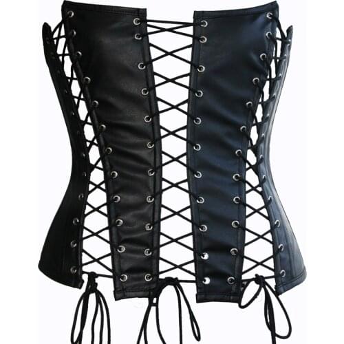 Brand New Fetish Black Corselet Front&Back Lace Up Corset Waist Shaping Corset Faux Leather Corset Bustier Overbust Body Shaper