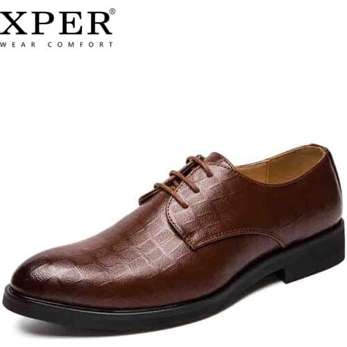 XPER Brand Big Size 38-47 Mens Dress Shoes Handmade Formal Wedding Footwear Male Business Shoes Artificial Leather Black #XP051
