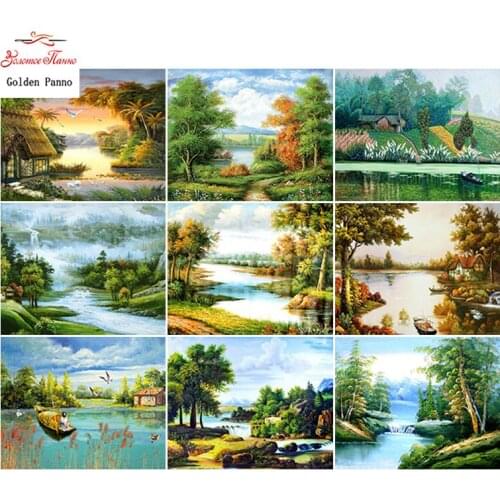 Golden Panno,Needlework,DIY DMC Cross stitch,Sets For Embroidery kits,Precise unprinted scenery Patterns Counted Cross-stitching