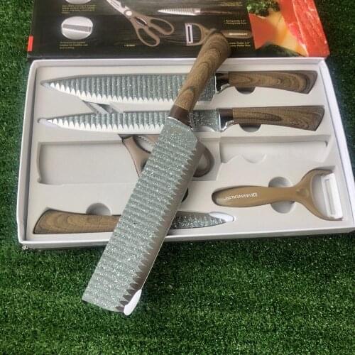 ER-0238D Best Kitchen Knives Set 6 PCS Forged Kitchen Knife With Scissors&Ceramic Peeler Chef Slicer Nakiri Paring Knife Gift Ca