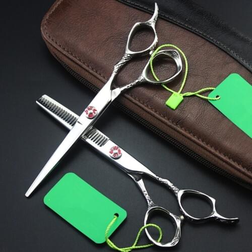 Professional japan 440c 6 inch flower hair scissors set salon cutting barber makas haircut thinning shears hairdressing scissors
