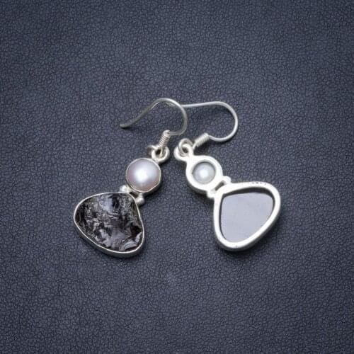 Natural Smoky Quartz and River Pearl Handmade Unique 925 Sterling Silver Earrings 1.5" Y1651