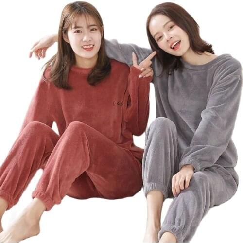 New autumn winter thicken women plus velvet warm pajama female coral velvet casual loose sports suit girl home service