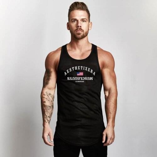 New Mesh Sleeveless Shirts Tank Top Men Fashion Casual Fitness Mens Singlets Clothing Bodybuilding Workout Gym Vest Fitness Men
