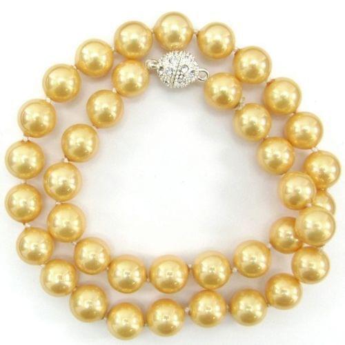 2014 new fashion free shipping moving 10mm Golden South Sea Shell Simulated-pearl Necklace 18" AAA + Magnet Clasp BV53