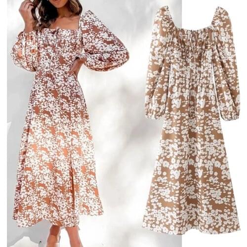 Nlzgmsj Za Dress Women Casual Long Sleeve Dress Elegant Ladies Dresses Square Neck Spring Autumn Dresses 202104