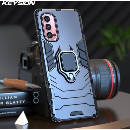 KEYSION Shockproof Armor Case for OPPO Reno 4 4 Pro 5G A52 A72 A92 A92S Ring Stand Phone Back Cover for Realme 6 6 Pro X50 Pro