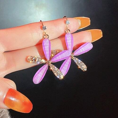 Серьги 2021 Trend Purple Flower Hoop Earrings for women With Shiny Crystal Charm Fashion Korean Sweety Drop Ear Dangler Girls