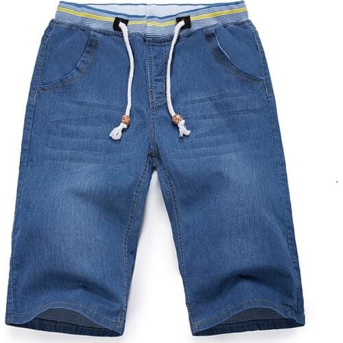 Plus Size 40 42 44 46 48 2020 New Summer Mens Casual Denim Shorts Fashion Loose Straight Stretch Light Blue Short Jeans Male