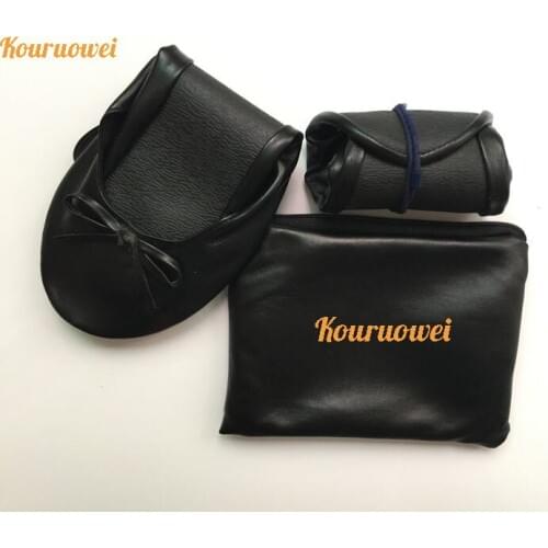 Light Brown Flat Foldable Ballerina Dance Shoes And Rolled Up Ballet Shoes In Bag For Woman