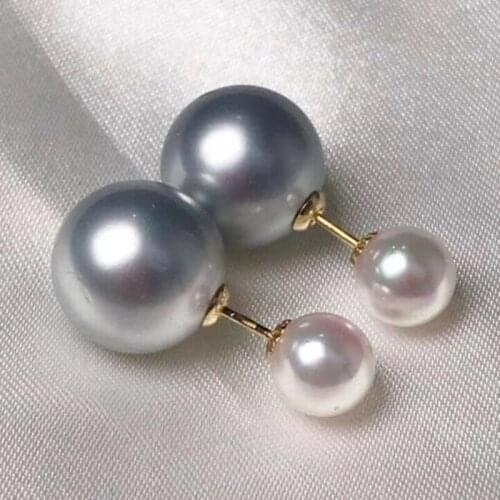 Gorgeous 6-12mm south sea white grey pearl earring18k