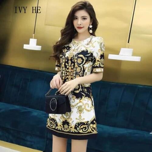 IVY HE High Quality Summer Dress Woman Clothing Fashionable Loose Location Print Midi Dress Traf Robe ZA Vintage Party Dresses