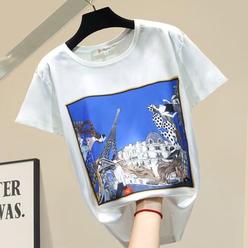 Female Summer T-shirt Printed Slim White Black Cotton Short Sleeve T-shirt Girls Students Loose Tshirt Tees Tops