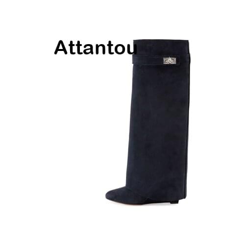Hot sale Top Quality Real Leather Woman Shoes Winter Over The Knee High Boots long Tube High Female Wedge Heeled Booty