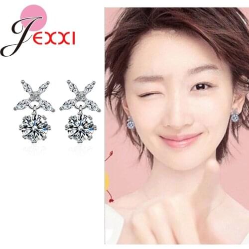 Wholesale Factory Price 925 Sterling Silver Earrings Clear Cubic Zircon Women Wedding Engagement Dance Party Jewelry
