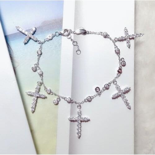 SLJELY Fashion Real S925 Sterling Silver 5A Cubic Zirconia Charm Crosses Bracelet for Women Luxury Brand Jewelry