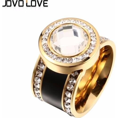 MSX Big CZ Crystal Rings For Female Luxury Wide Wedding Bridal Rings Rose Gold Silver Gold Color Stainless Steel Rings For Women