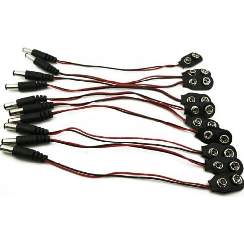10Pcs 2.1 x 5.5mm Male DC Power Plug to 9V Battery Clips Snap I-Type Cable