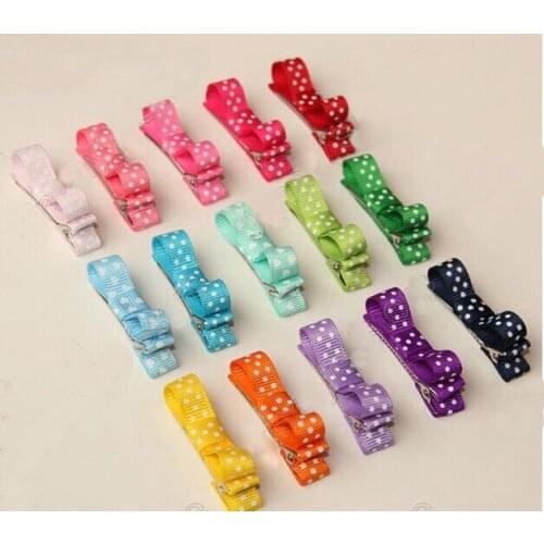 100pcs mini hair accessories bows clips layered polka dot ribbon covered Double Single Prong Duckbill Alligator Hairpins FJ3226