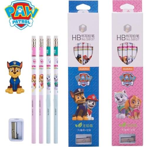 12pcs HB Paw Patrol Standard Pencils Wood Cartoon Pencil Set with Sharpener School Stationery Supplies Kids Pencil Shipping Free