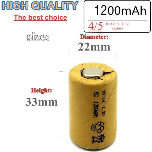 ZONE ONE high quality 4/5 SC battery NI-Cd 1.2V 1200mah rechargeable battery, no tab, for LED power tools