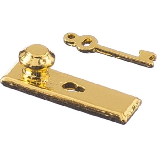 2 Pieces 1/12 Dollhouse Miniatures Simple Style Door Locks with Keys Gold