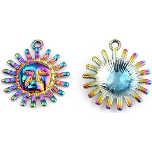 2PCS Rainbow Multicolor Zinc Based Alloy Pendant Sun Portrait DIY Alloy Jewelry Making Accessories For Necklace Earring
