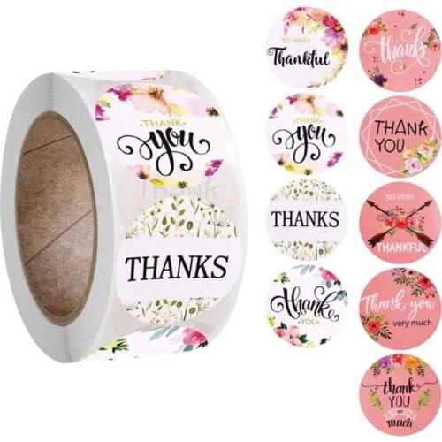 500Pcs/Roll 9 Styles Round Floral Thank You Stickers Wedding Party Handmade Scrapbooking Gift Packaging Seal Labels Baking 85DA